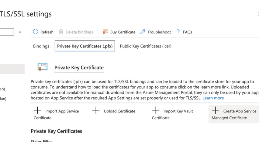 az SSL managed cert