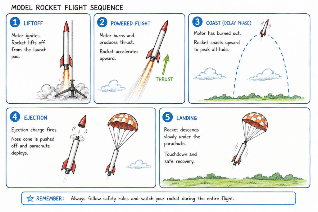 Model rocket flight sequence